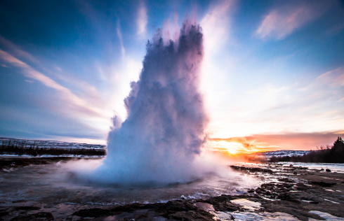 Eruption of Geyser in Iceland. Splash