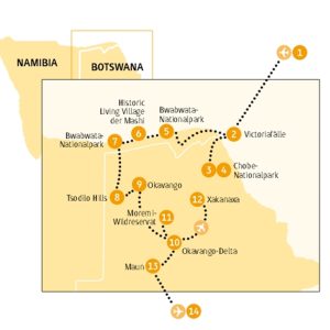 Botswana-Reise Routenkarte