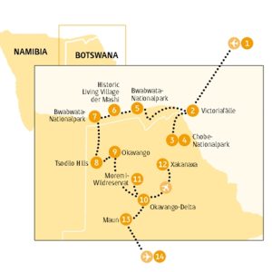 Botswana-Reise Routenkarte