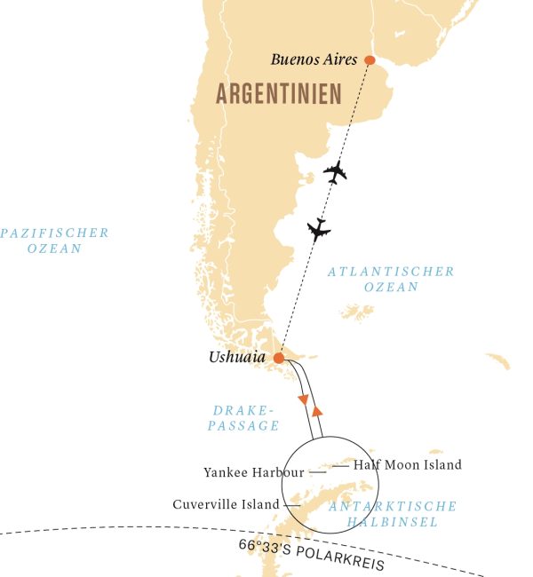 Antarktis Hurtigruten-Reise 2022 Routenkarte