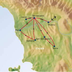 Routenkarte Toskana-Reise 2022