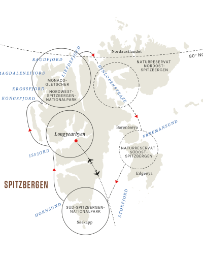 Spitzbergen Hurtigruten 2022 Routenkarte