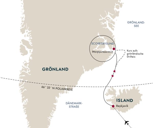 Routenplan Grönland Hurtigruten