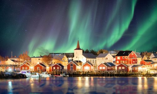 Aurora Borealis Fischerdorf, Nordlicht Norwegen